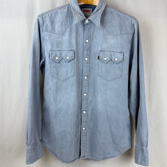 Levi's Slim Fit Long Sleeve Snap Button Western Denim Shirt Mens Large - Picture 1 of 12